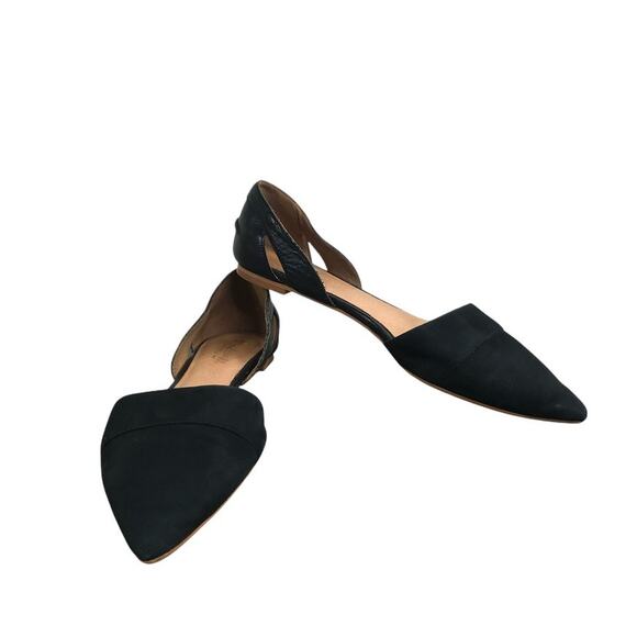 MADEWELL Leather/Suede D’Orsay CutOut Flats 9.5 Black Point Toe Office Classic - Picture 2 of 10